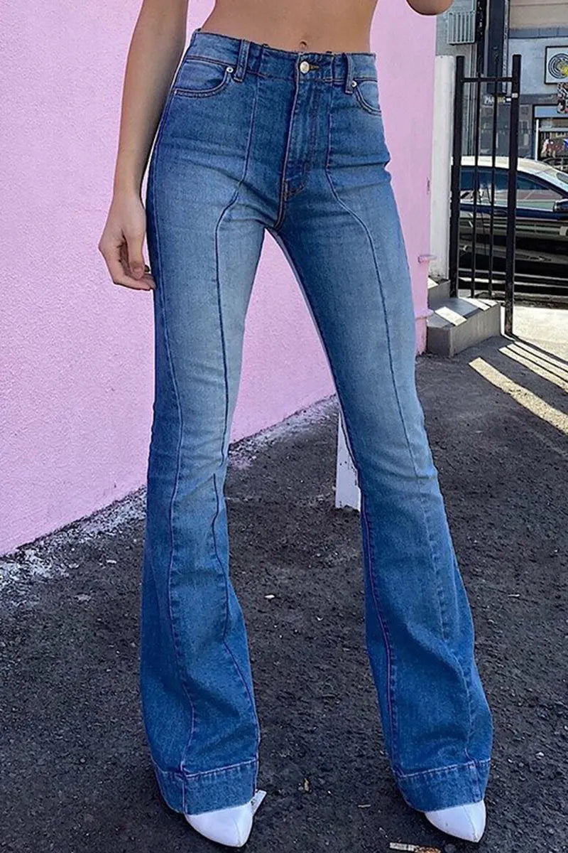 Women's Casual Heart Color Block High Waist Flare Jeans
