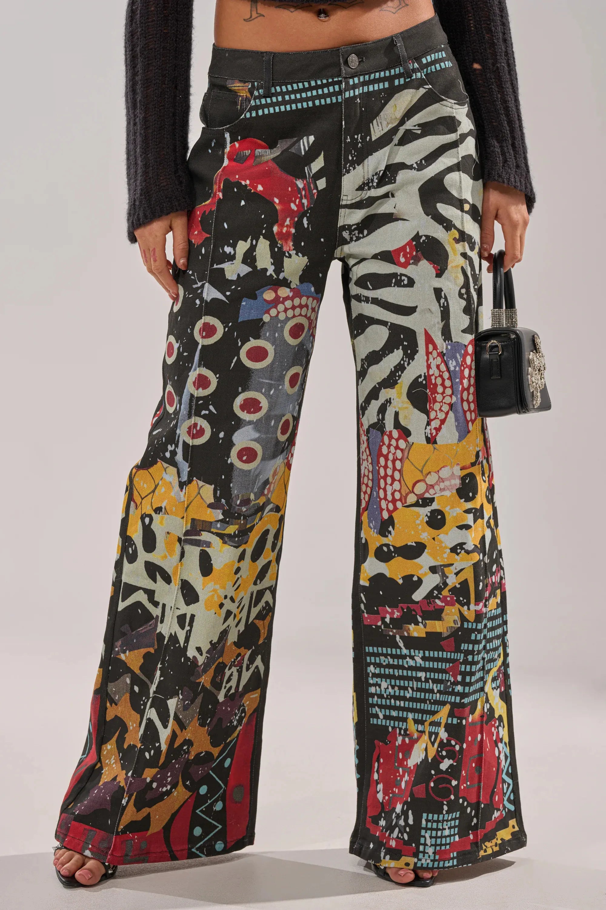 Women's Casual Printed Wide Leg Jeans