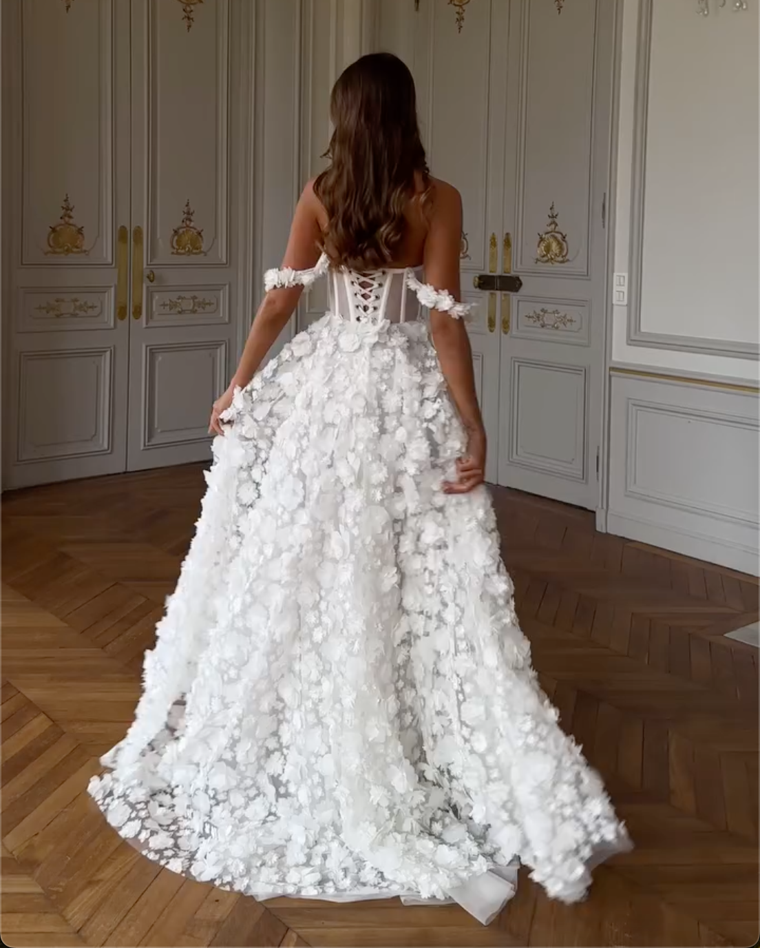 White 3D Floral Corset Evening Gowns - Off-Shoulder Maxi & Spaghetti Strap Mini Formal Dresses