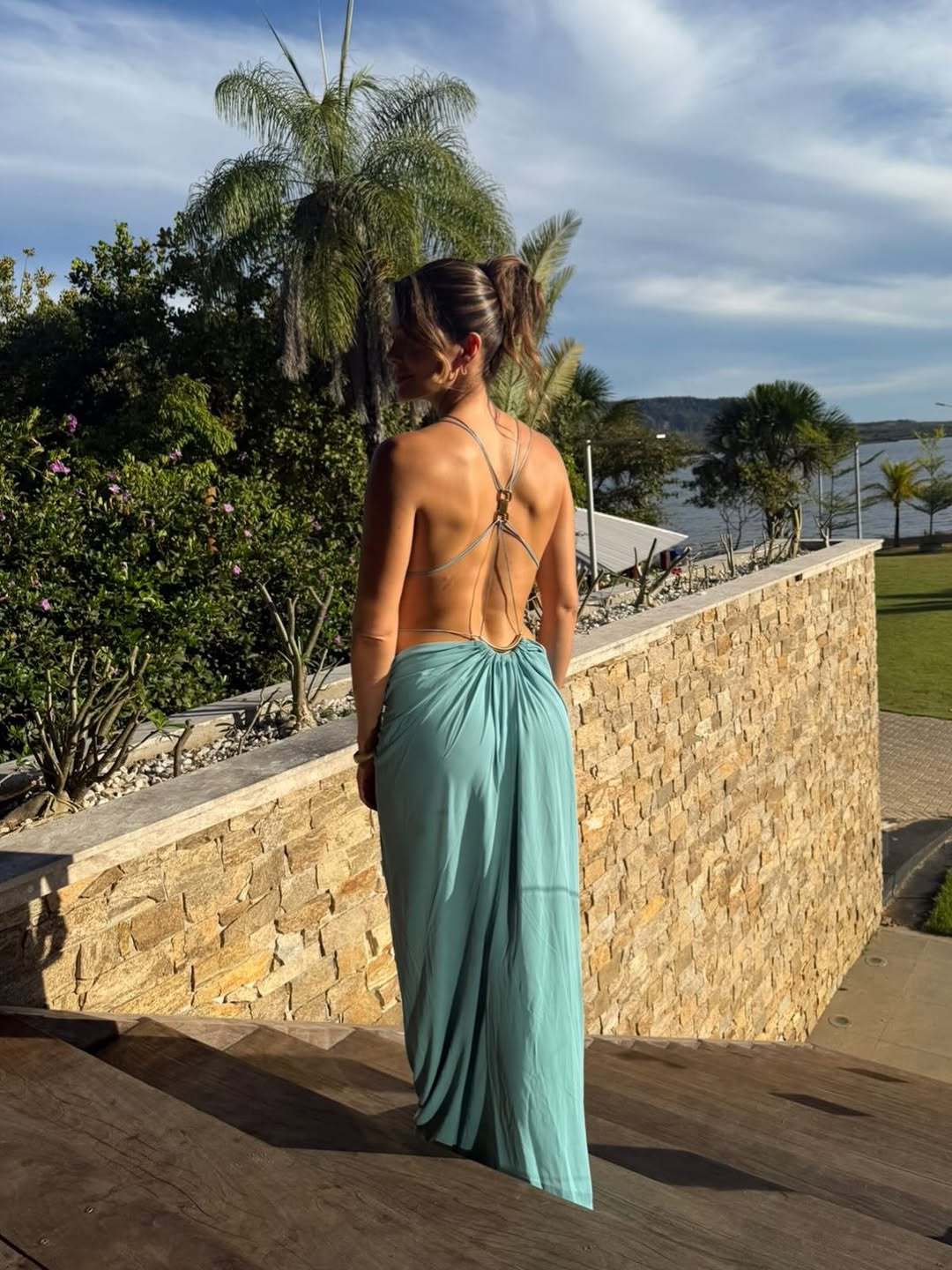 Glamorous Gold Ring Draped Cut-Out Resort Maxi Dress