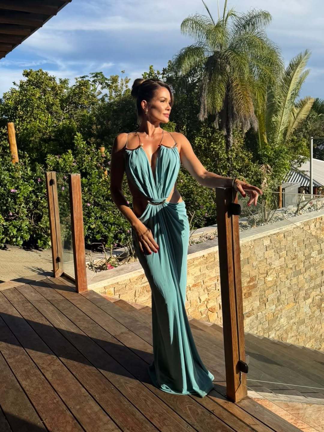 Glamorous Gold Ring Draped Cut-Out Resort Maxi Dress