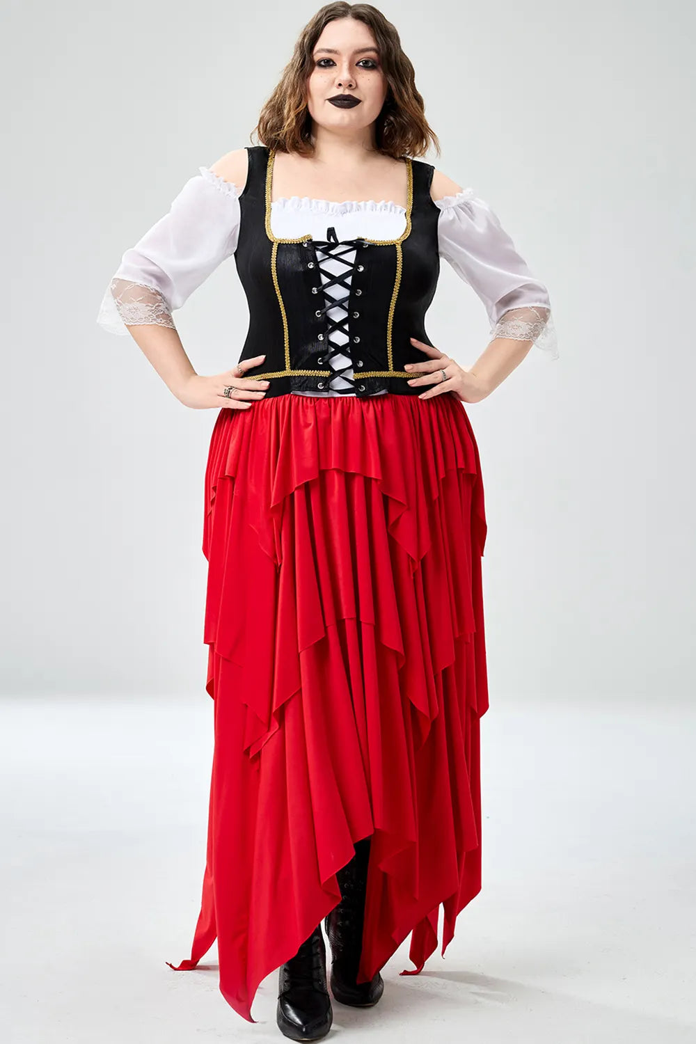 Halloween Costume Red Cosplay One Shoulder Lace Up Irregular Knitted Midi Dress(Ships 24h)