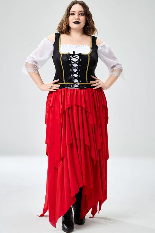 Halloween Costume Red Cosplay One Shoulder Lace Up Irregular Knitted Midi Dress(Ships 24h)