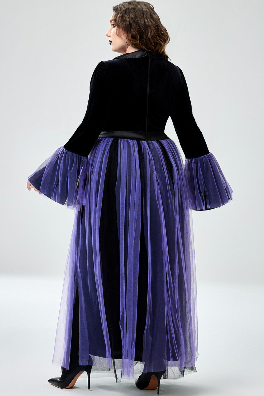Halloween Costume Purple Cosplay Witches Overlay Mesh Maxi Dress (Without Hat And Cane)(Ships 24h)