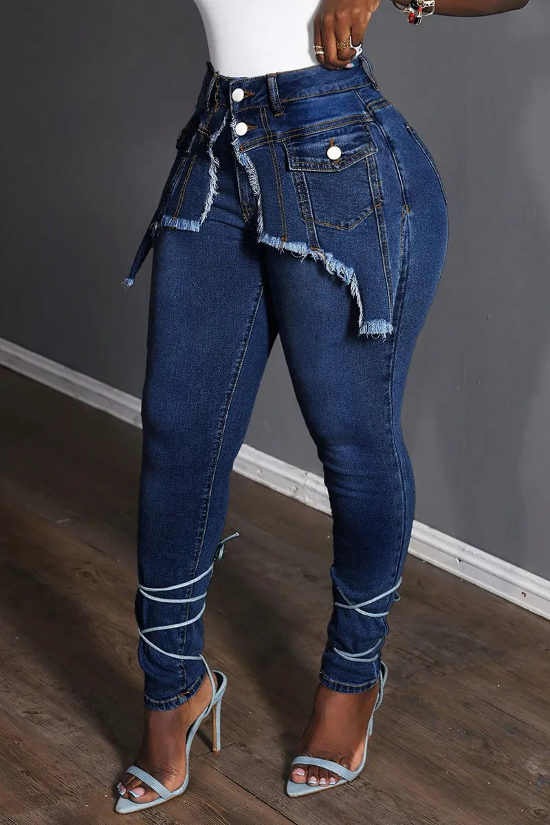Women's Casual Irregular Design Skinny Jeans