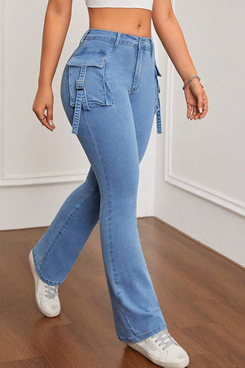 Women's Modern High Stretch Flare Jeans With Side Pockets