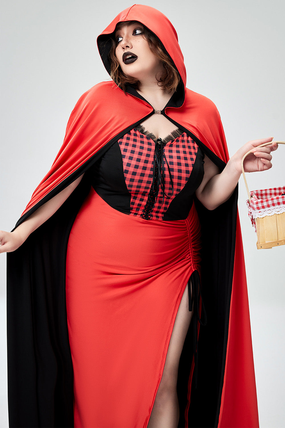 Halloween Costume Red Cosplay Cloak Lace Up Knitted Maxi Dress(Ships 24h)