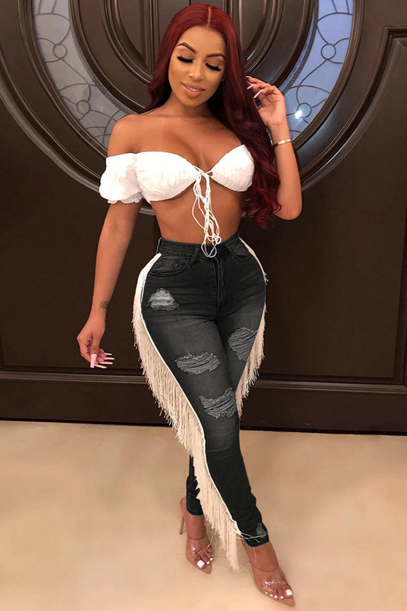 Women's Fringe Ripped Jeans
