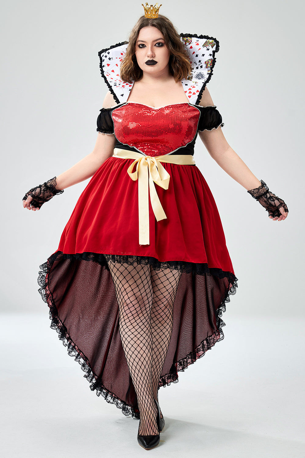 Halloween Costume Red Sparkling Queen Of Hearts Knitted Mini Dress(Ships 24h)