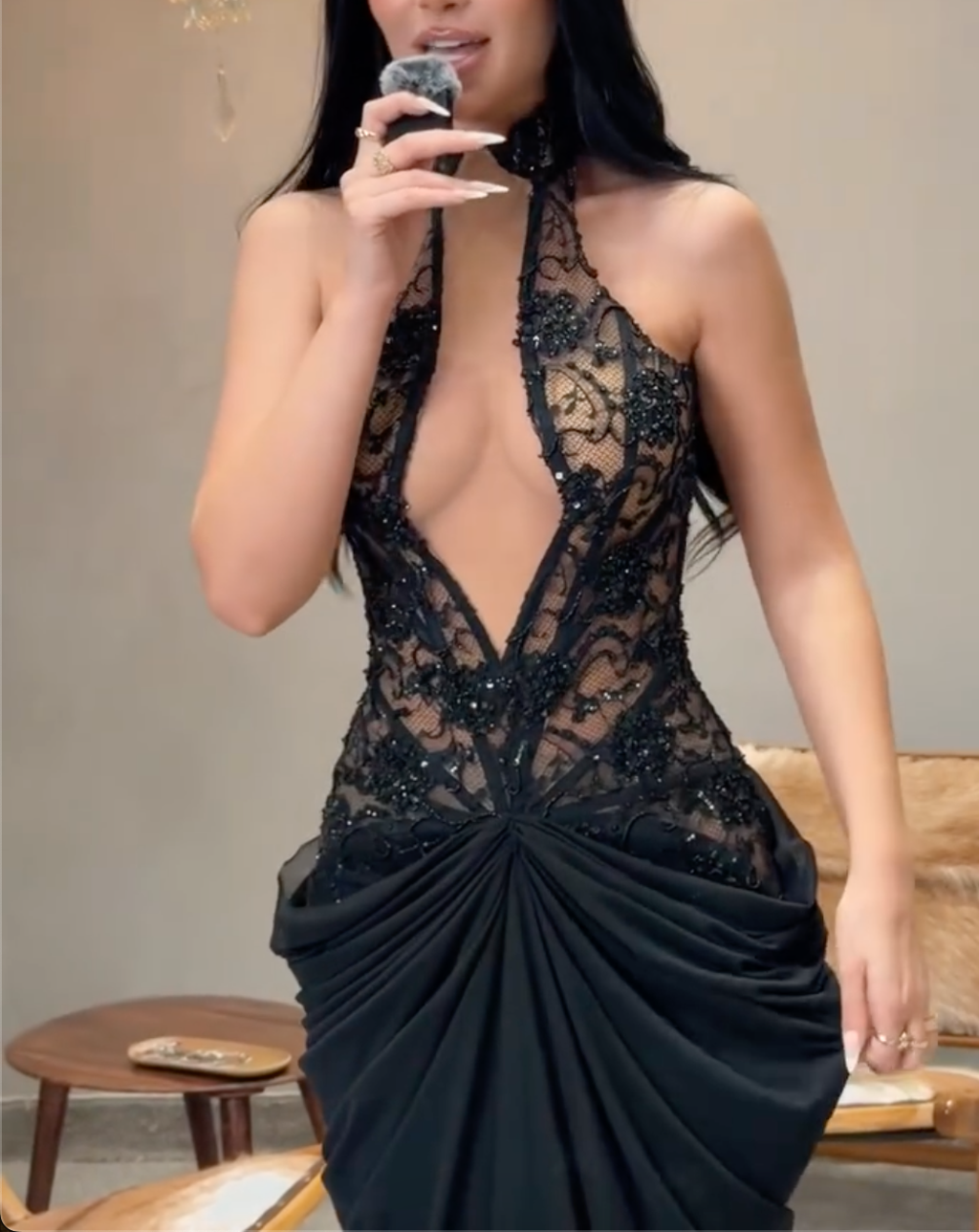 Black, Burgundy & Yellow Halter Lace Cutout Maxi Dress - Chiffon Drape Formal Evening Gown for Women