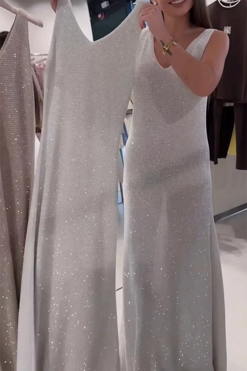 Women's Fashion Sparkling Rhinestone Knit Dress