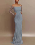 Chiffon Fitted Waist Diamond Mesh Fishtail Maxi Dress