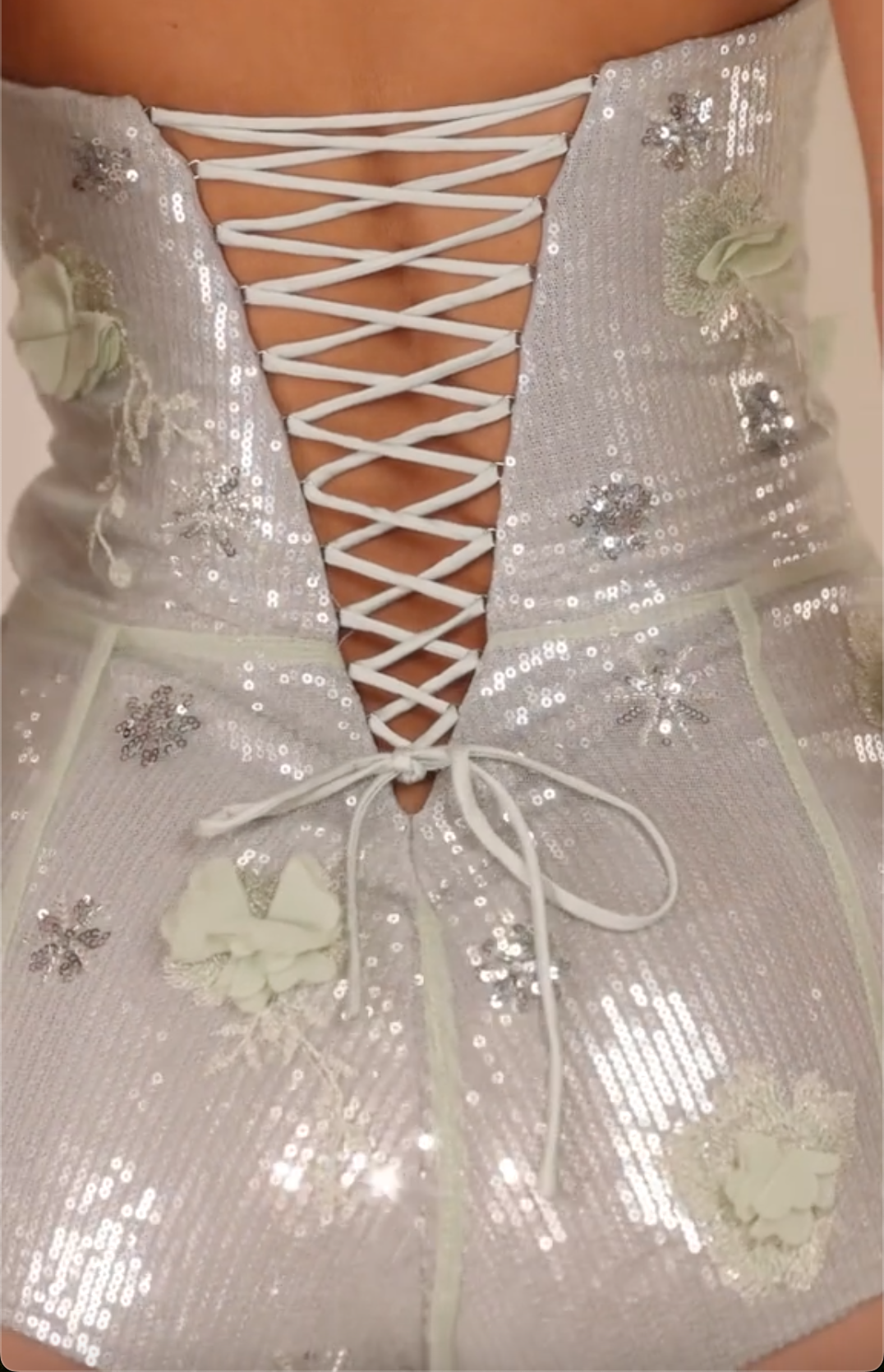Mint Green 3D Floral Sequin Strapless Corset Maxi Dress with Sheer Tulle Mermaid Skirt