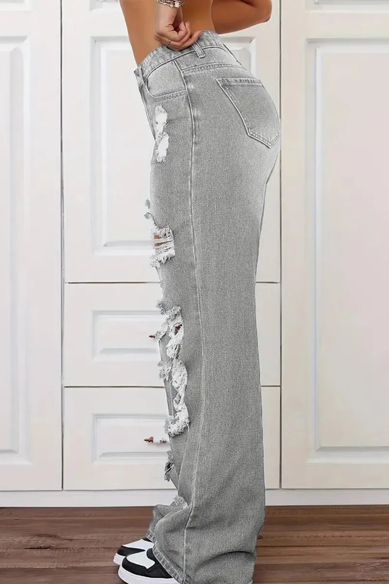 Women's Versatile Washed High-Waisted Loose Jeans