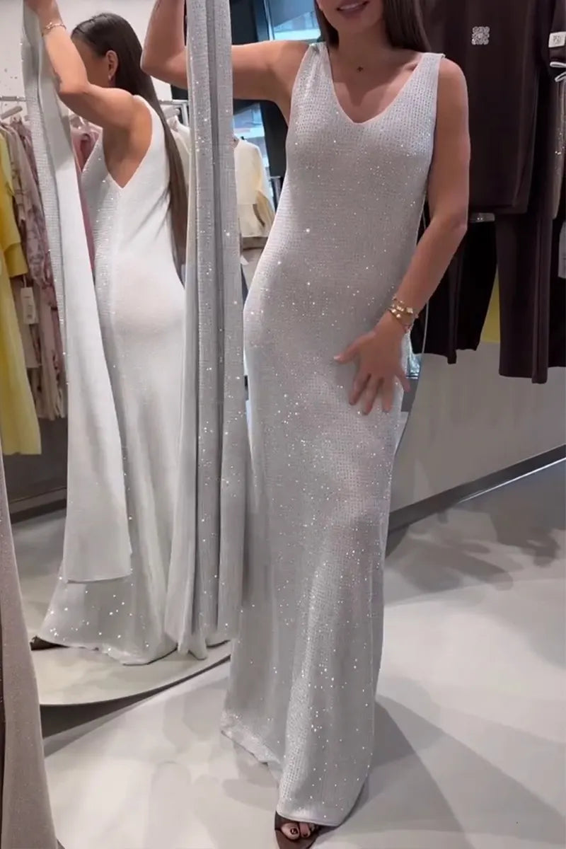 Women's Fashion Sparkling Rhinestone Knit Dress