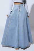 Women's Vintage Single-Breasted Full A-Line Denim Skirt