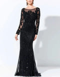 Round Neck Sequined Lace Long Sleeves Maxi Dress