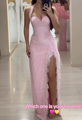 Pink/Yellow Halter Neck Lace Maxi Dress with High Slit