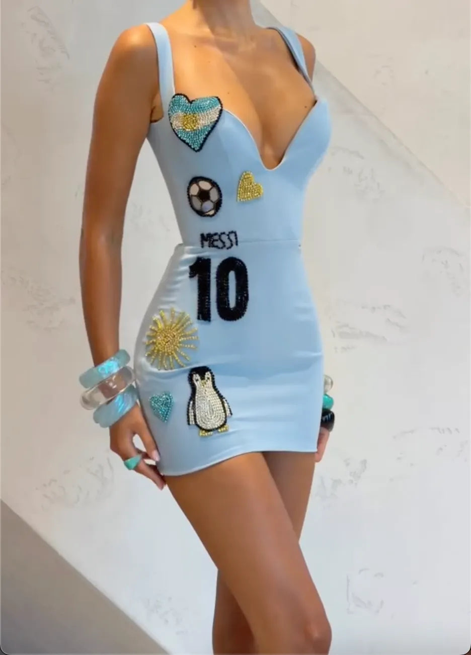 Beaded Patch Appliqué Bodycon Dress, Tropical Country Themed Rhinestone Mini & Maxi Mermaid Party Evening Gown