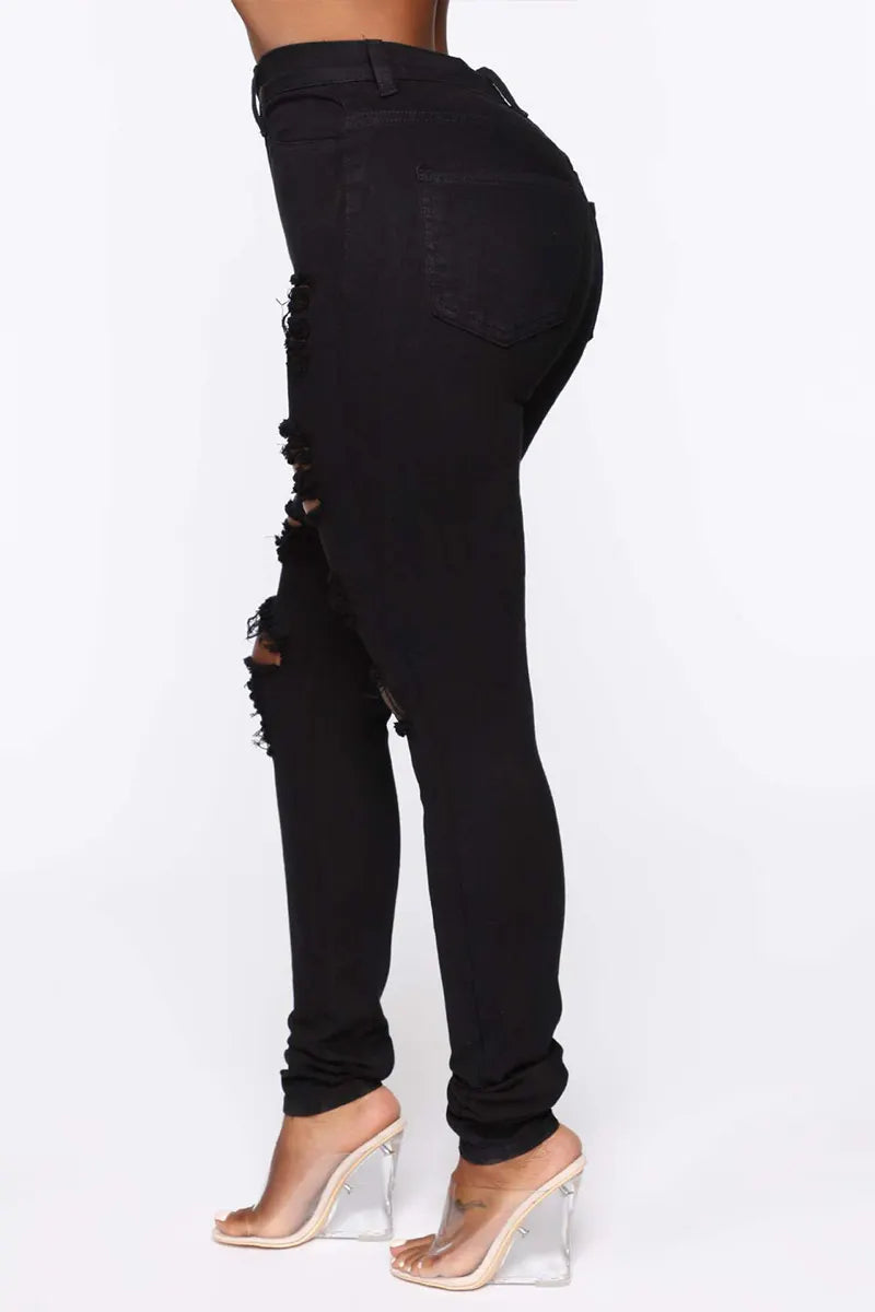 High Street Ripped Knee Stretch Skinny Jeans For Women