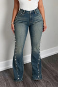 Women's Casual Versatile Rhinestone Beaded Bootcut Jeans