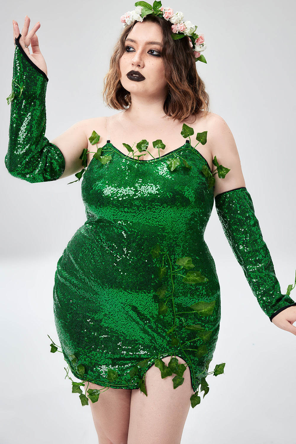Halloween Costumes Green Cosplay Sequin Strapless Mini Dress(Ships 24h)