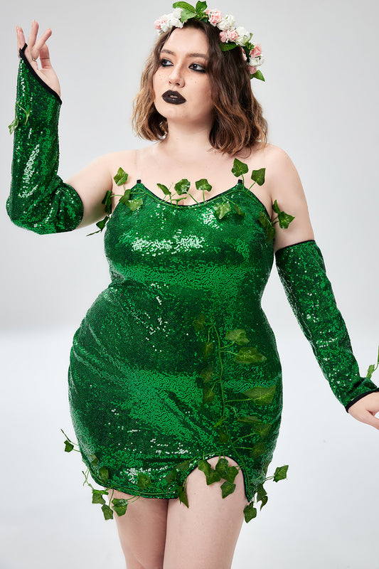 Halloween Costumes Green Cosplay Sequin Strapless Mini Dress(Ships 24h)