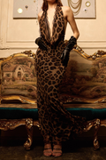 Leopard Print Halter Backless Maxi Dress