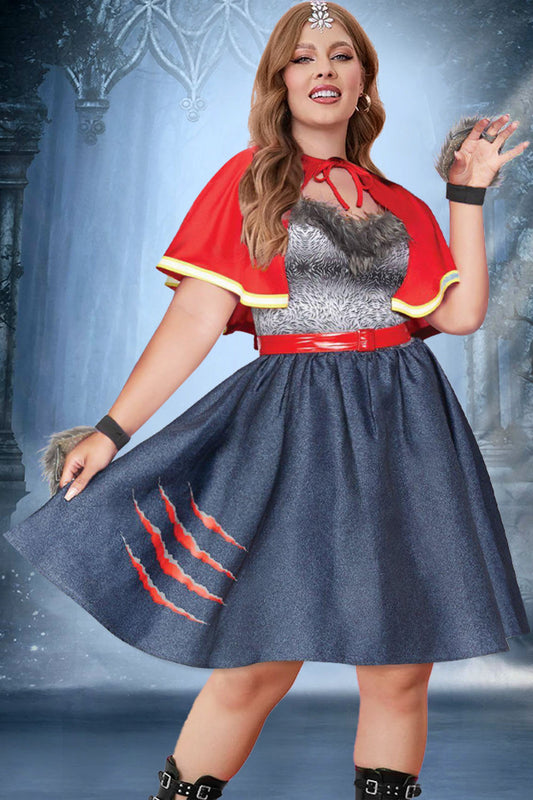 Halloween Dress Red Feather Shawl Patchwork Mini Dress(Ships 24h)
