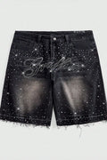 MEN Street Life Spring/Summer Casual Graphic Men'S Summer Casual Rhinestone Washed Frayed Edge Slant Pocket Denim Shorts