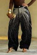 Distressed Crystal Embroidered Denim Jeans For Trendy Women
