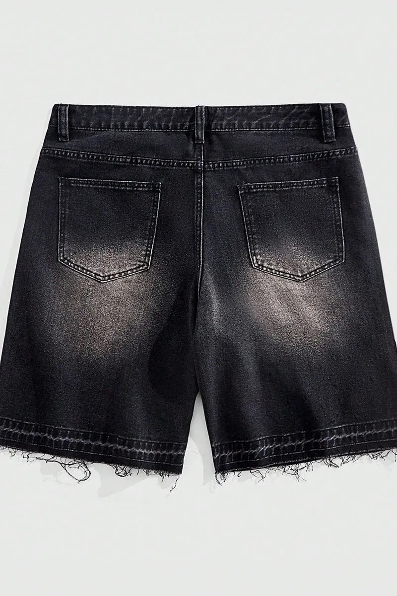 MEN Street Life Spring/Summer Casual Graphic Men'S Summer Casual Rhinestone Washed Frayed Edge Slant Pocket Denim Shorts