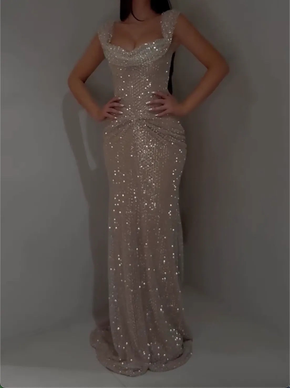Champagne Sweetheart Neck Mermaid Evening Gown - All-Over Sequin Formal Dress