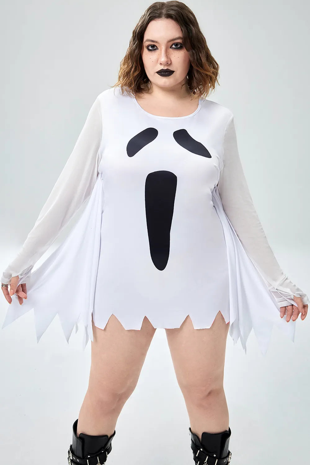 Casual Halloween Costume White Ghost Knitted Mini Dress(Ships 24h)