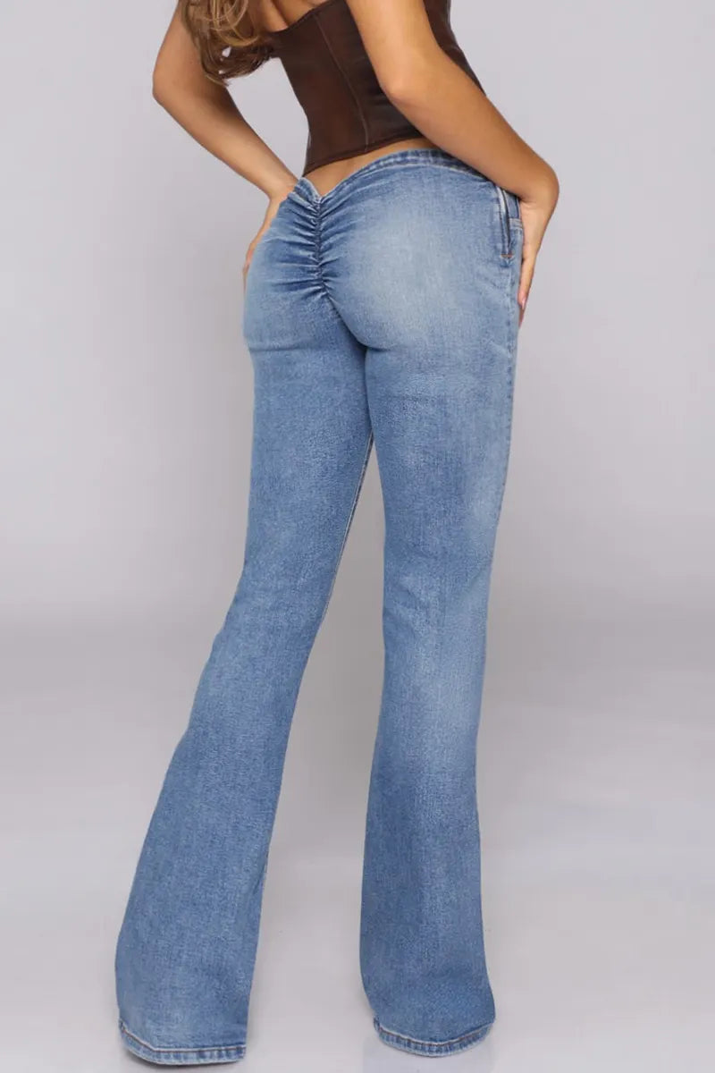 Women's Casual Pleated Skinny Flared Jeans