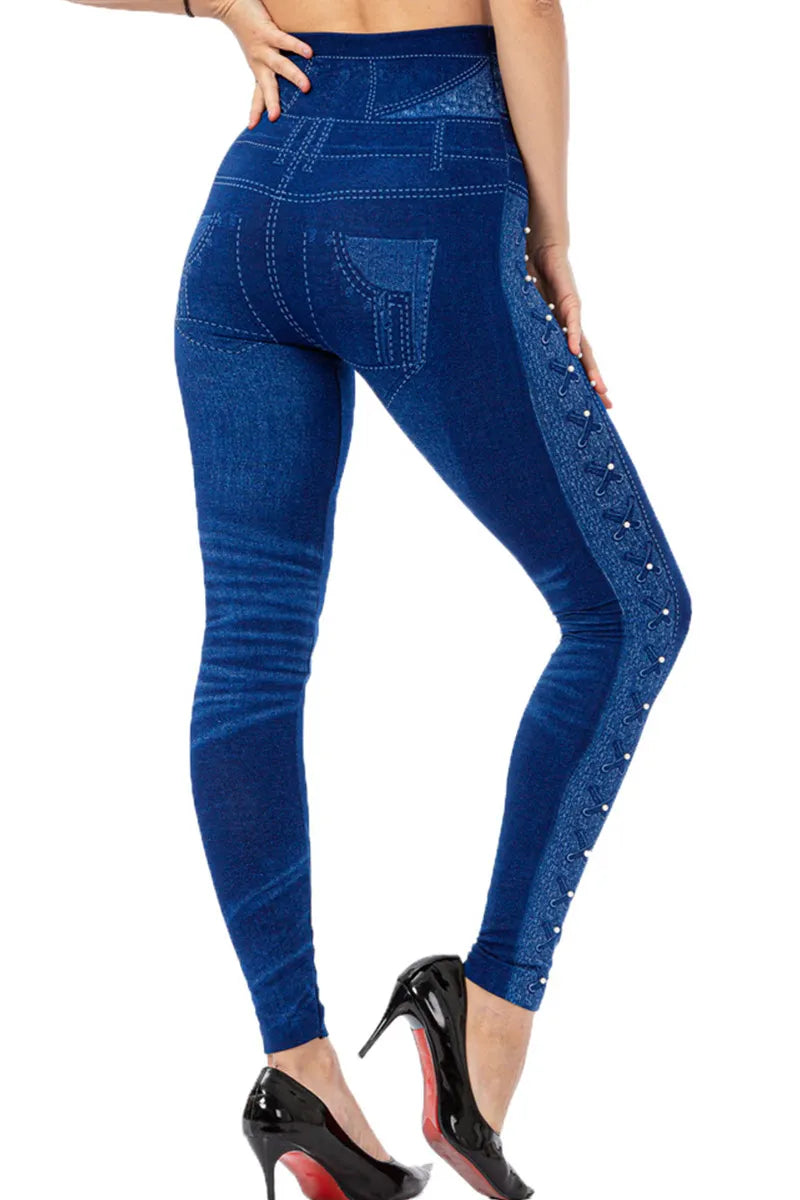 Ladies' High-Waist Patterned Floral Print Jeans