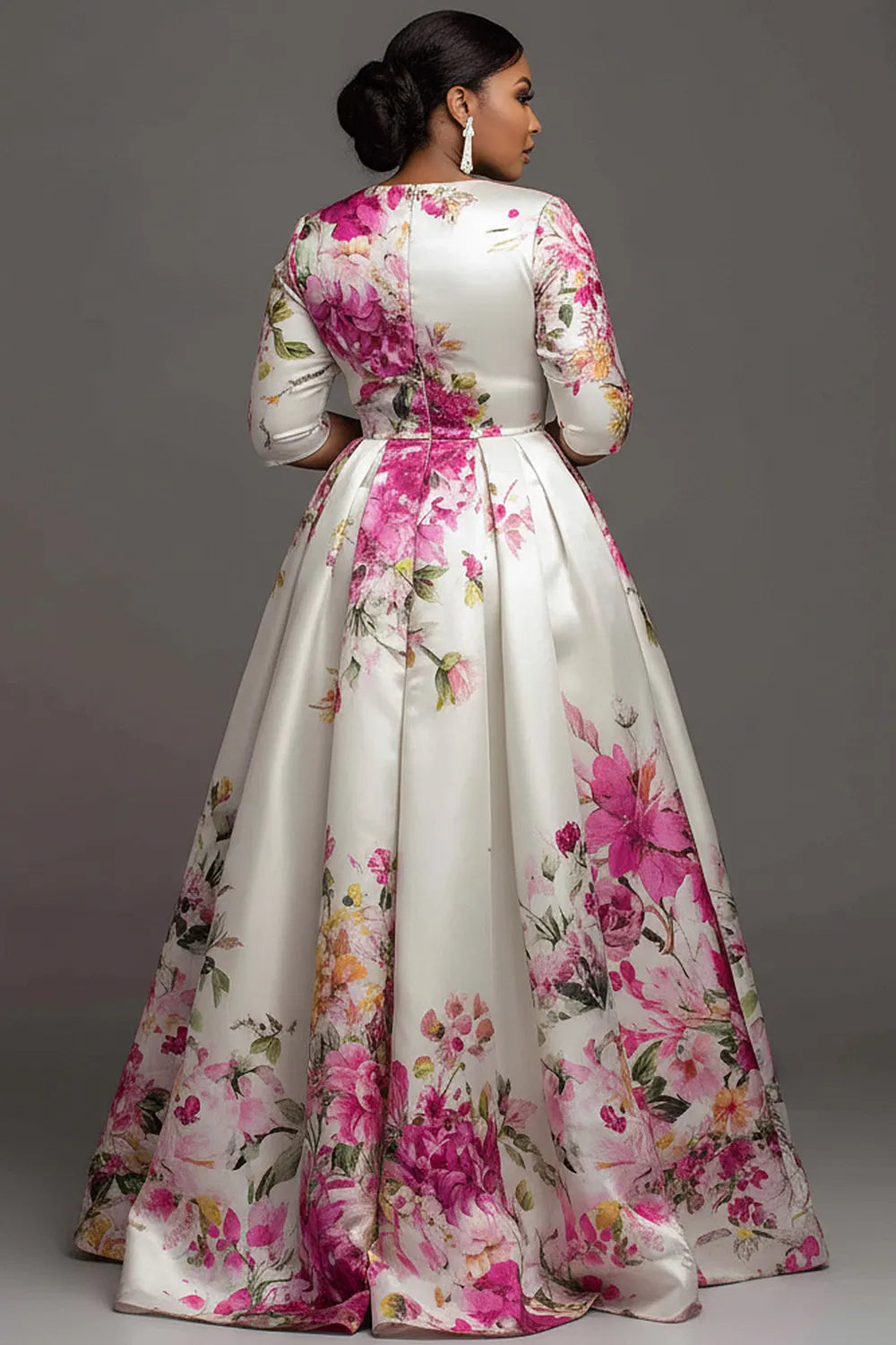 Multicolor Floral V Neck Short Sleeve Pocket Satin Maxi Dresses