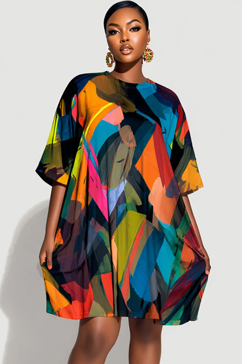 Daily Multicolor All Over Print Round Neck Half Sleeve Mini Dresses