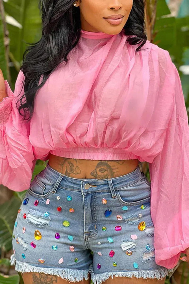 Ladies' Hot Selling Casual Rhinestone Denim Shorts