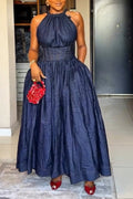 Women‘s Elegant Waist-Defined Denim Dress