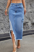 Women's Relaxed Fit Raw Hem Denim Maxi Skirt
