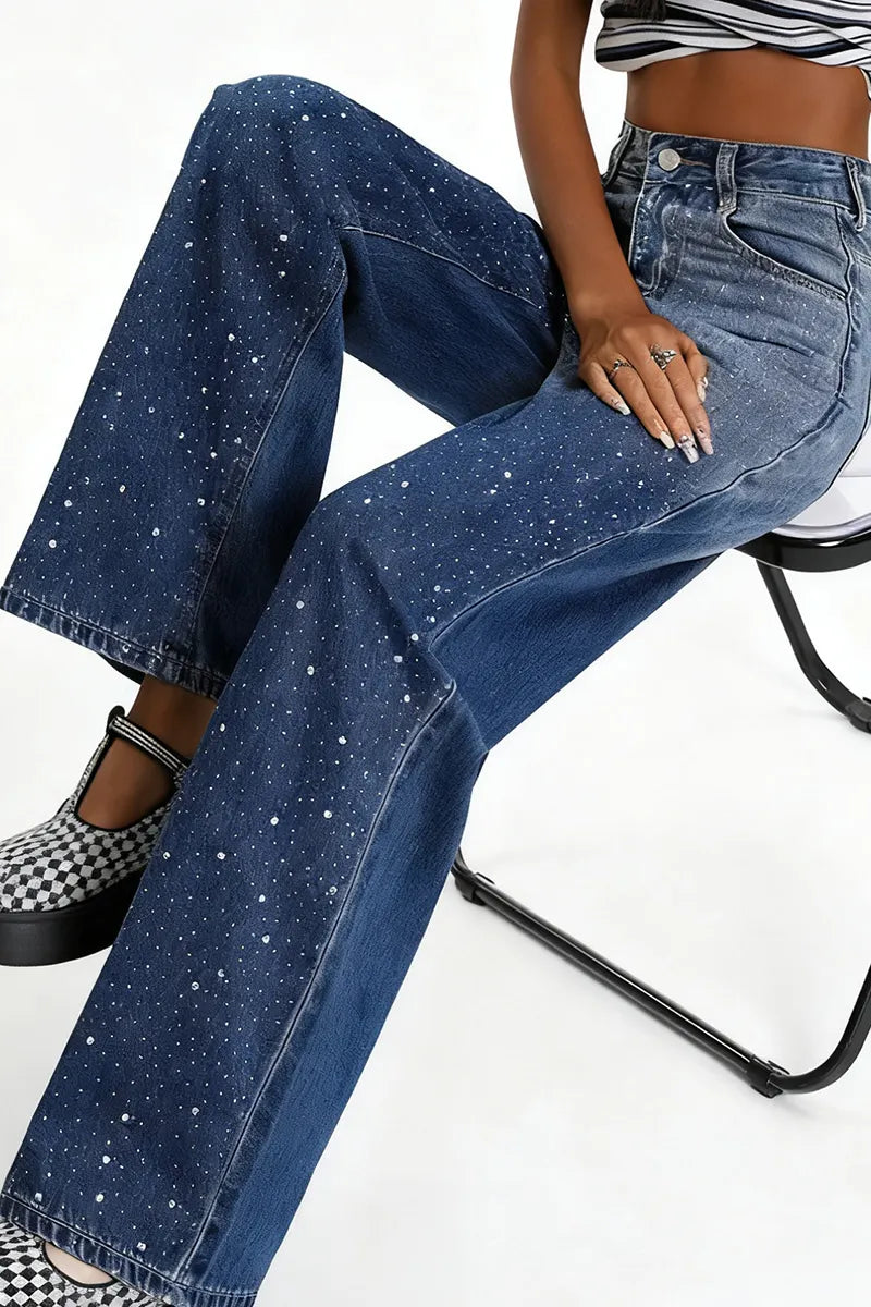 Women's Blue Gradient Rhinestone-Dazzled Jeans