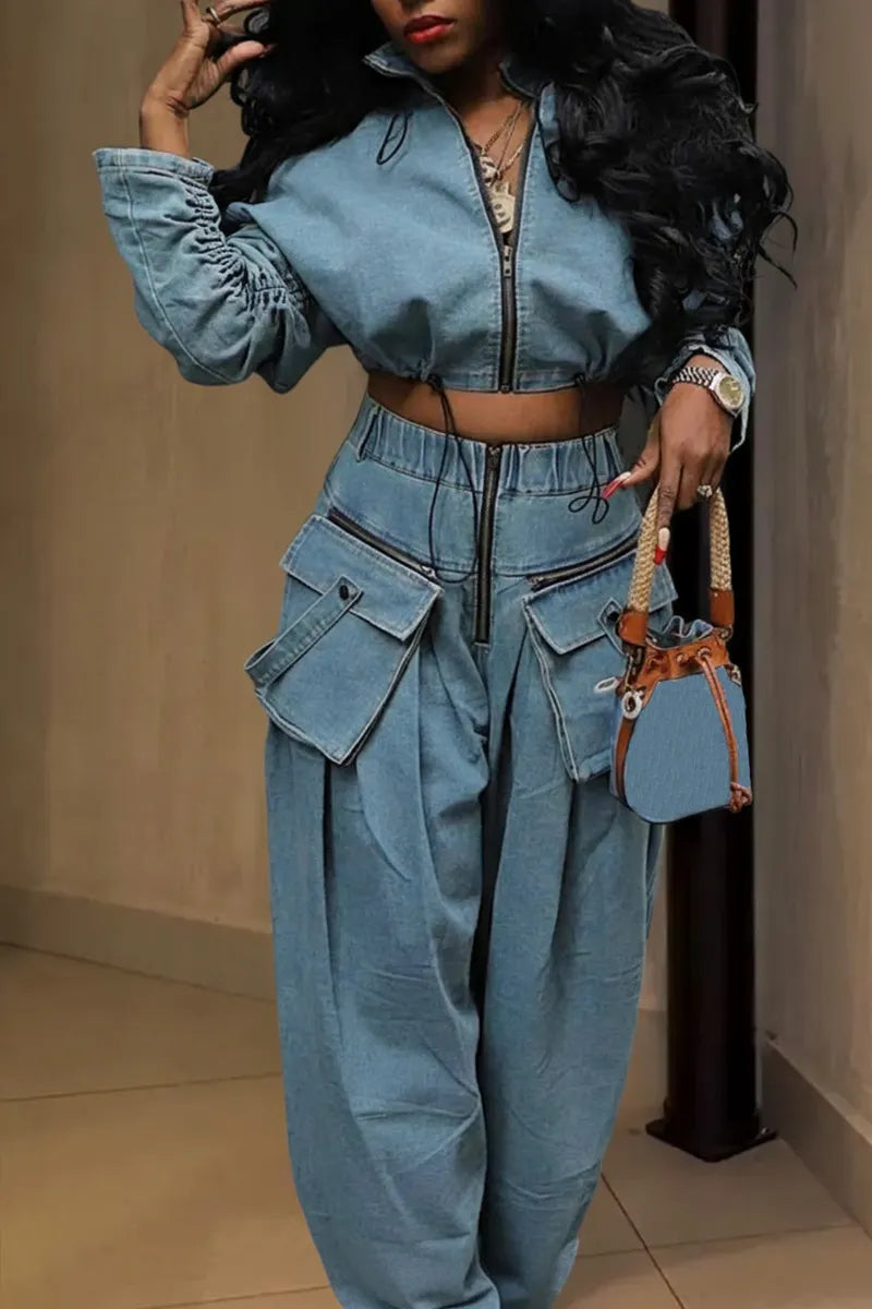 Women's Casual Denim Jacket & Casual Straight Leg Jeans