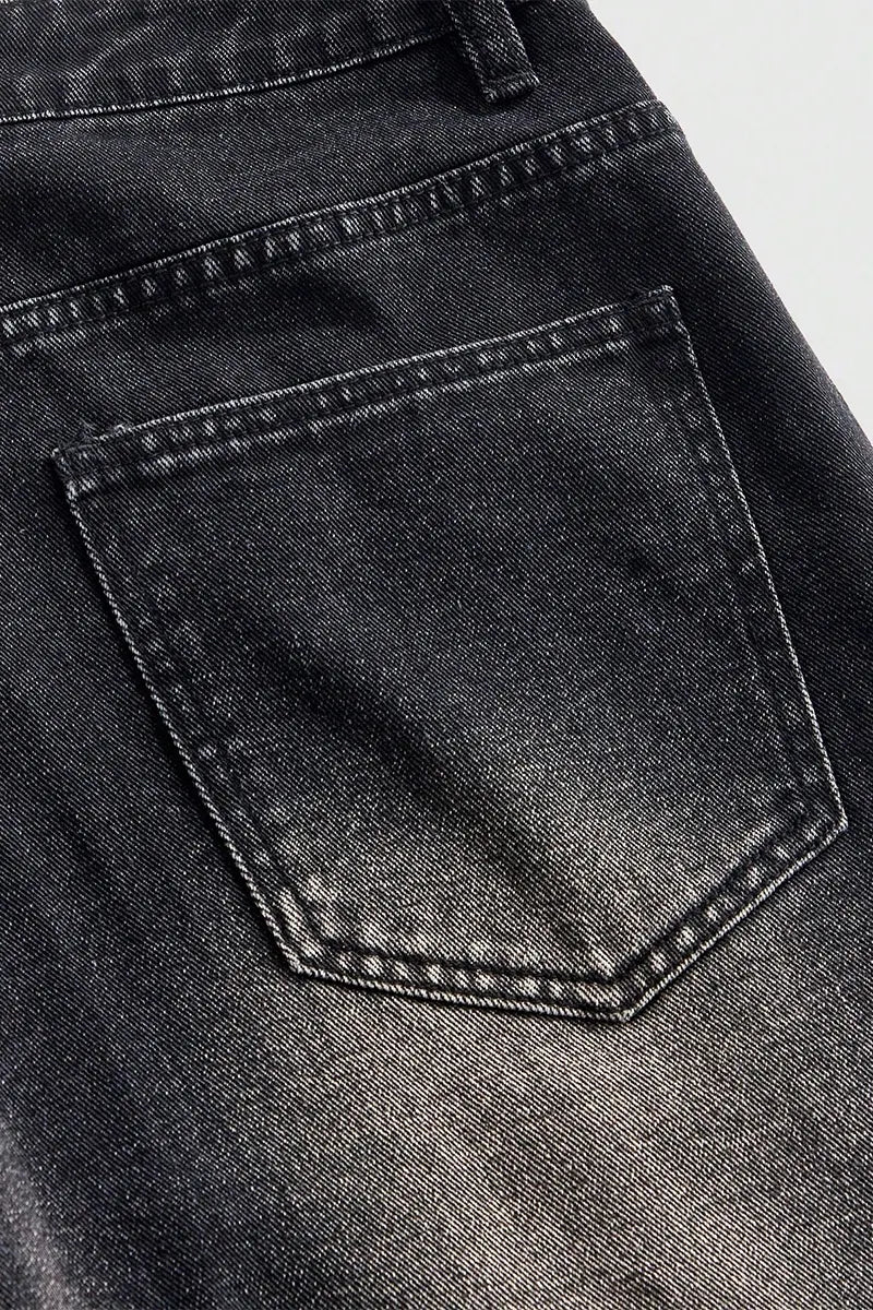MEN Street Life Spring/Summer Casual Graphic Men'S Summer Casual Rhinestone Washed Frayed Edge Slant Pocket Denim Shorts