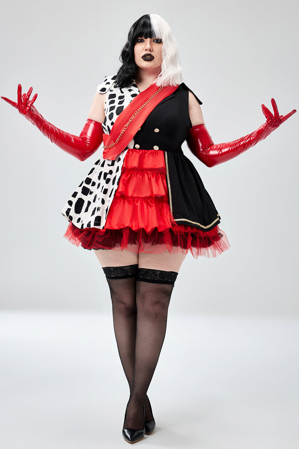 Halloween Costume Red Colorblock Tulle Mini Dress(Ships 24h)