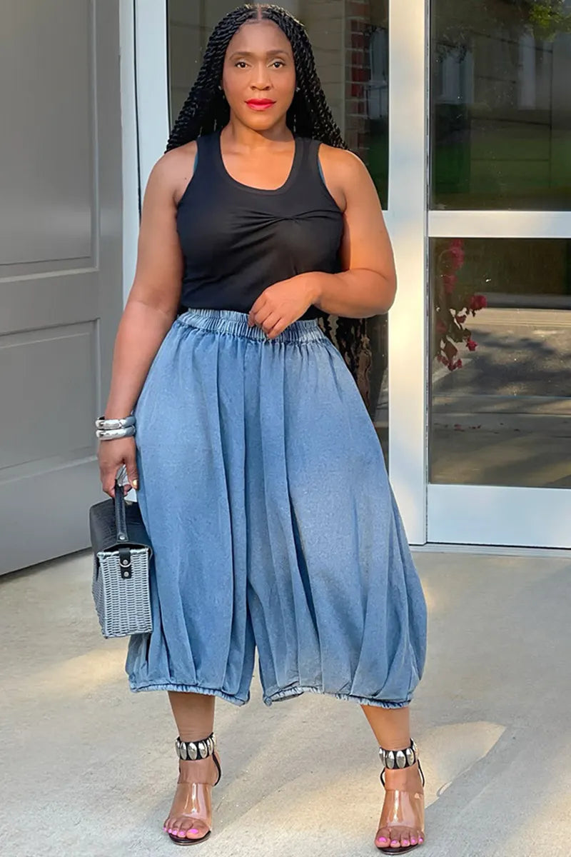 Women's Streetwear Wide-Leg Seven-Tenths Jeans