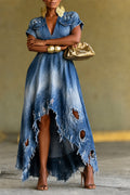 Ladies' Hot Selling Casual Ripped Denim Dress