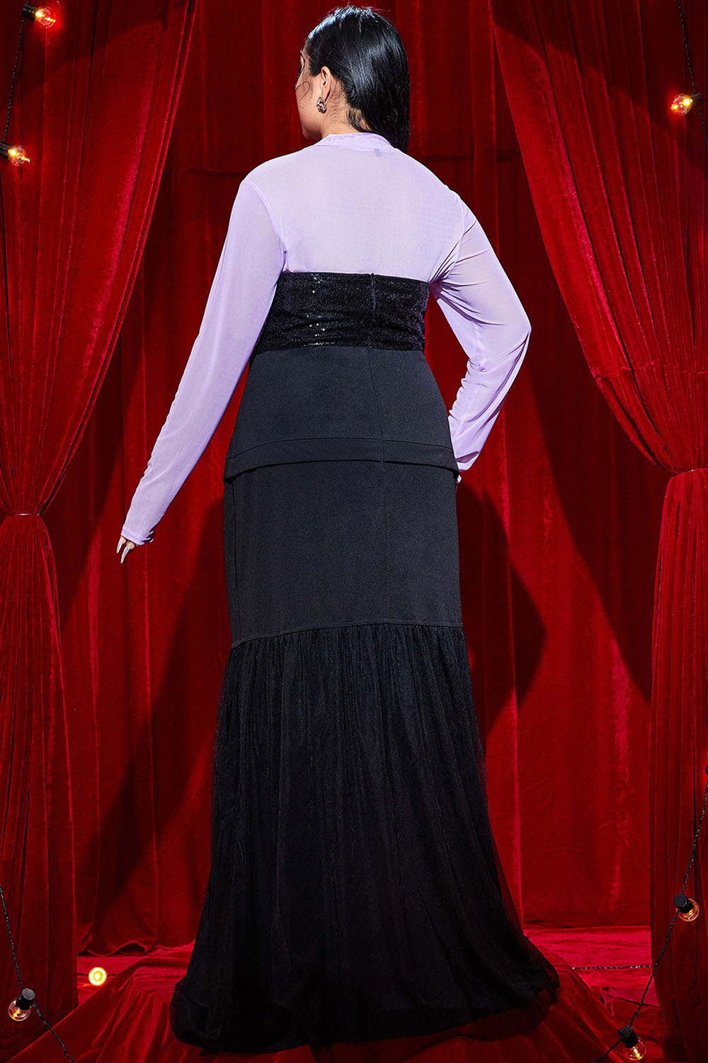 Halloween Costume Black Cosplay Mesh Long Sleeve Sequin Knitted Maxi Dress(Ships in US)
