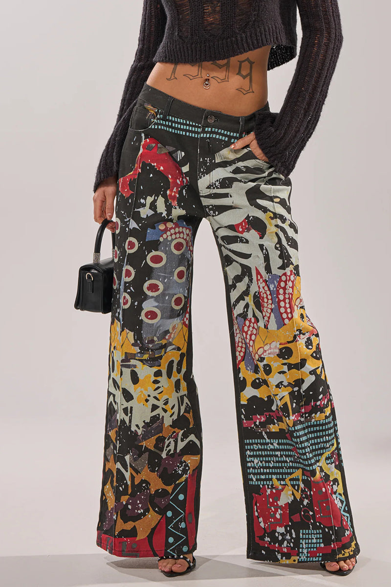 Women's Casual Printed Wide Leg Jeans
