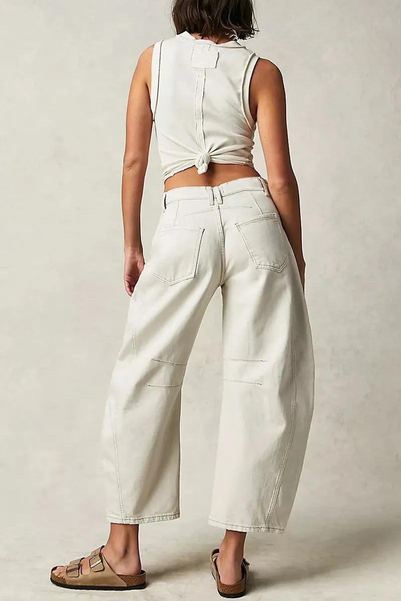 Casual Low Rise Wide Leg Relaxed Wash Jeans